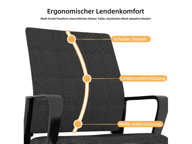  Chaise de bureau fixe noire en tissu et maille, piètement métal en luge, idéale pour le télétravail  - Conforama D