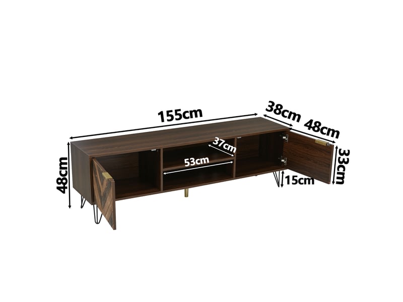  Meuble tv 170 cm en bois, moderne, 2 portes, pieds métal, finitions dorées - élégant  - Conforama C