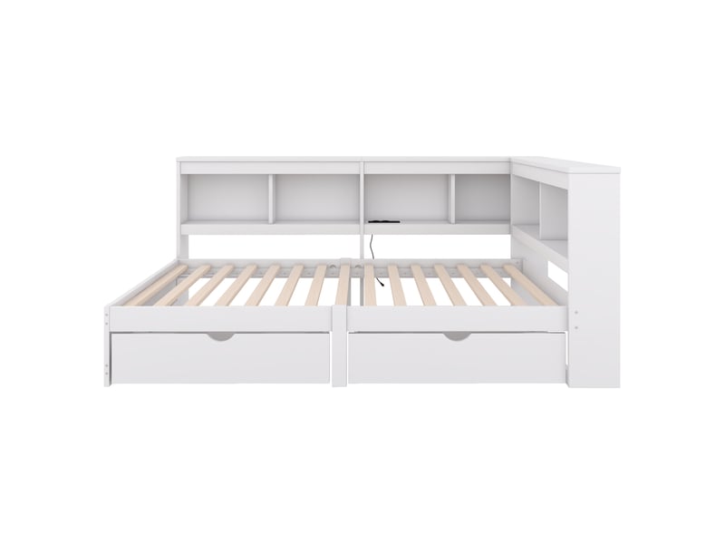  Lit banquette blanc 90x200 cm, 2 tiroirs, prise et 2 ports usb, sommier à lattes  - Conforama A