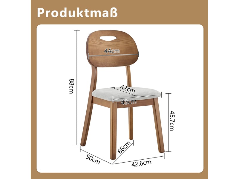  Lot de 2 chaises de salle à manger chaise cuisine, bois, dossier ovale avec poignée, chaise design, assise agréable, gris  - Conforama C