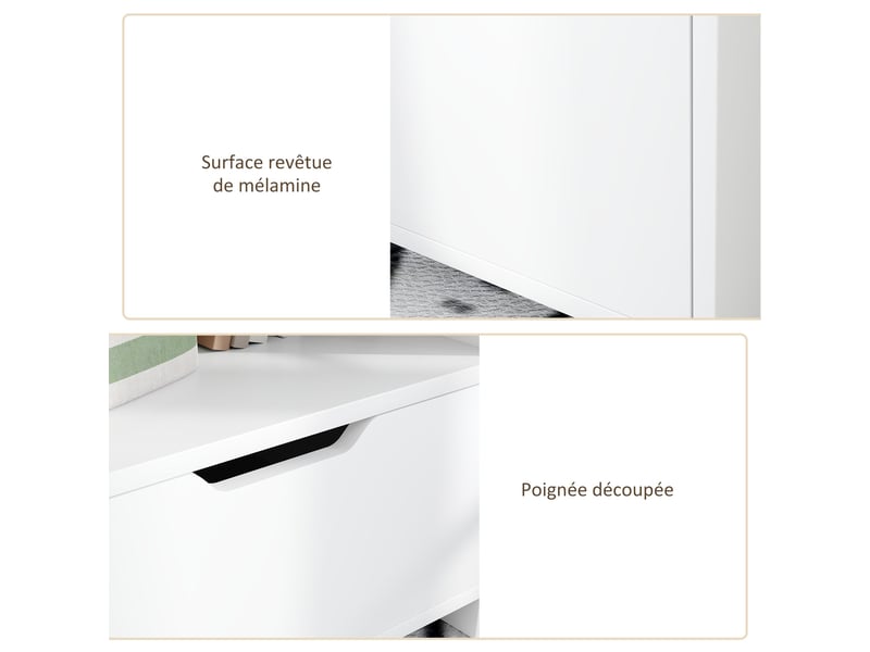  Table de chevet d'appoint tiroir niche 45 x 35 x 73 cm rangement pratique minimaliste en panneau de particules blanc 21_0001559  - Conforama E