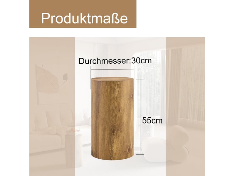 Bout de canapé rond en mdf effet bois, diamètre 30 cm, hauteur 55 cm, marron  - Conforama C