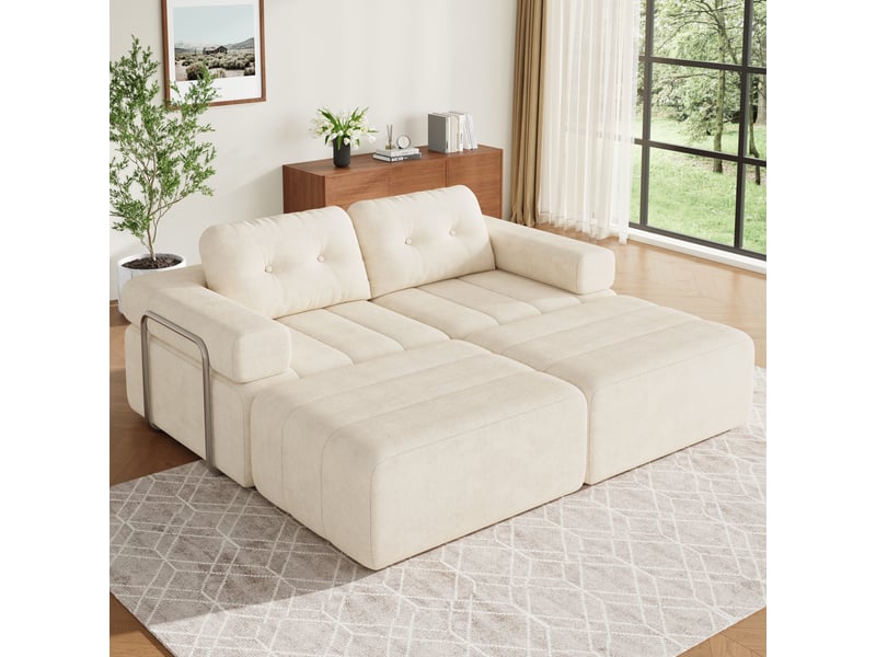  Canapé d’angle modulable 4 places en chenille beige, 258 × 165 × 79 cm IKSETERA TRADING LTD - Conforama R