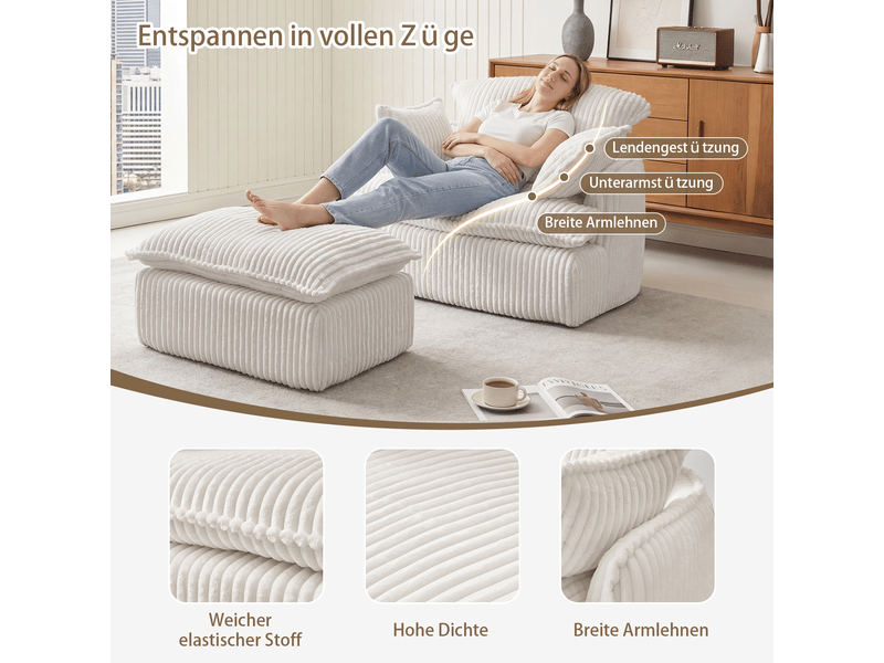  Canapé convertible, canapé-lit, en velours tricoté, repose-pieds, adapté à l'espace de vie, style cloud  - Conforama C