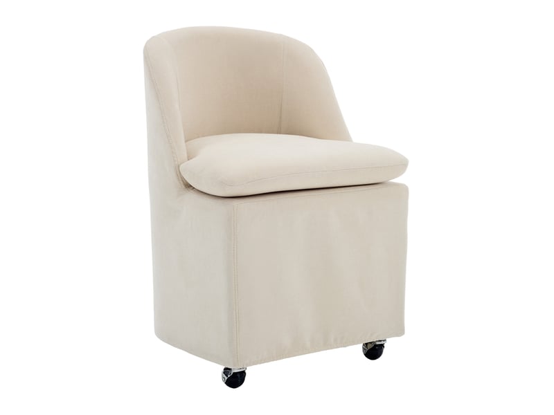  Lot de 2 chaise salle à manger 53x53,5x78,5 cm, roulettes, pivotante 360°, revêtement chenille beige, pour cuisine  - Conforama A