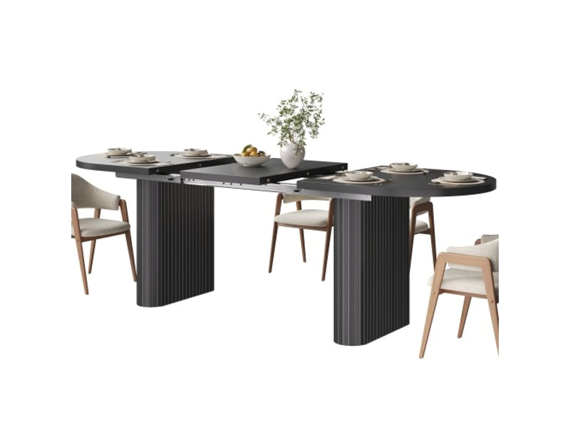 Table à manger extensible ovale 120-160 cm – bois, structure verticale – capacité 60 kg – coloris naturel, brun, noir - Conforama A