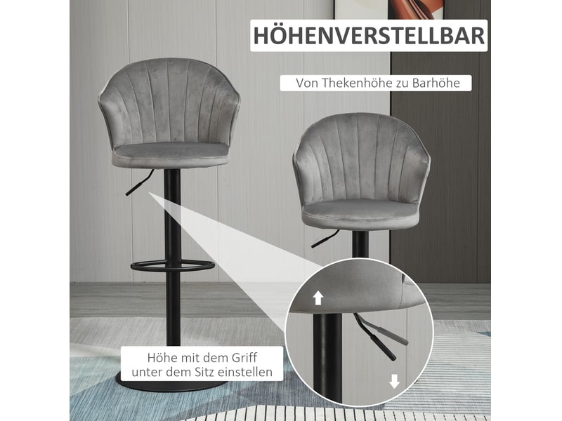  Tabourets de bar lot de 2 pivotants réglables en hauteur avec dossier et repose-pieds en tissu gris  - Conforama D