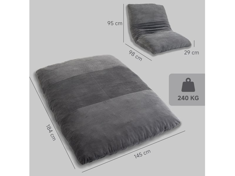  Canapé de sol convertible 2 places en velours côtelé gris foncé, couchage 145 x 184 cm sans cadre métallique  - Conforama C