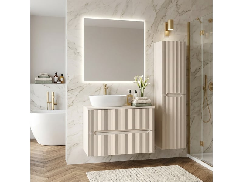  Ensemble meuble sous vasque avec plan et colonne novo l.80 cm cachemire mat  - Conforama B