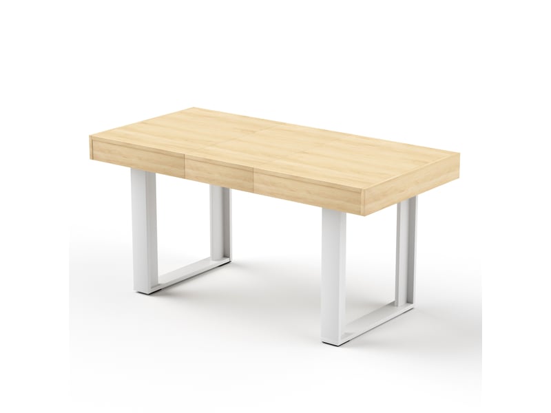  Table à manger extensible 120-160 cm, style rétro, bois naturel et blanc, 8 personnes  - Conforama D
