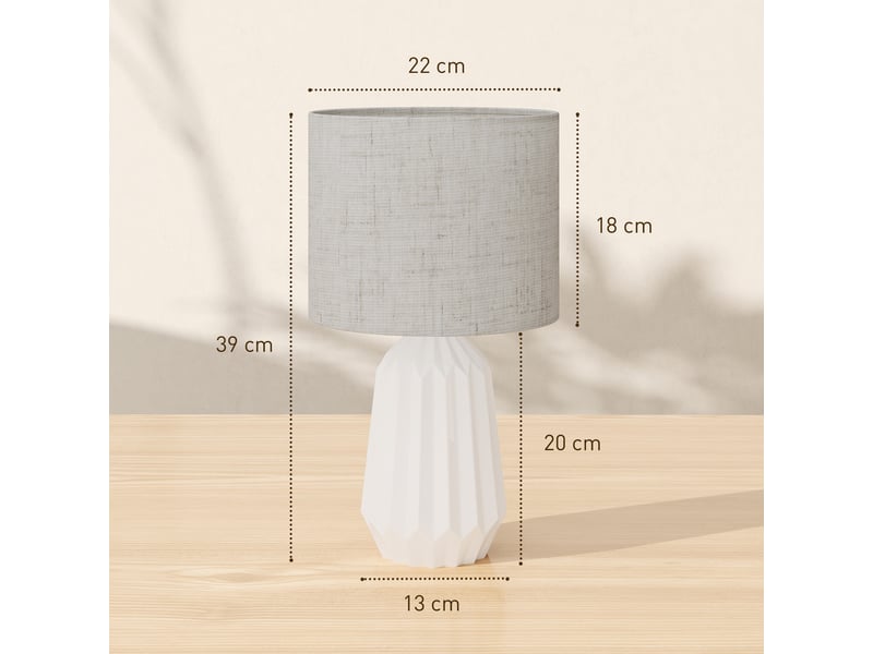  Lampe de table style rétro avec pied en céramique et abat-jour en lin pour chambre, 40 w, blanc et beige  - Conforama E