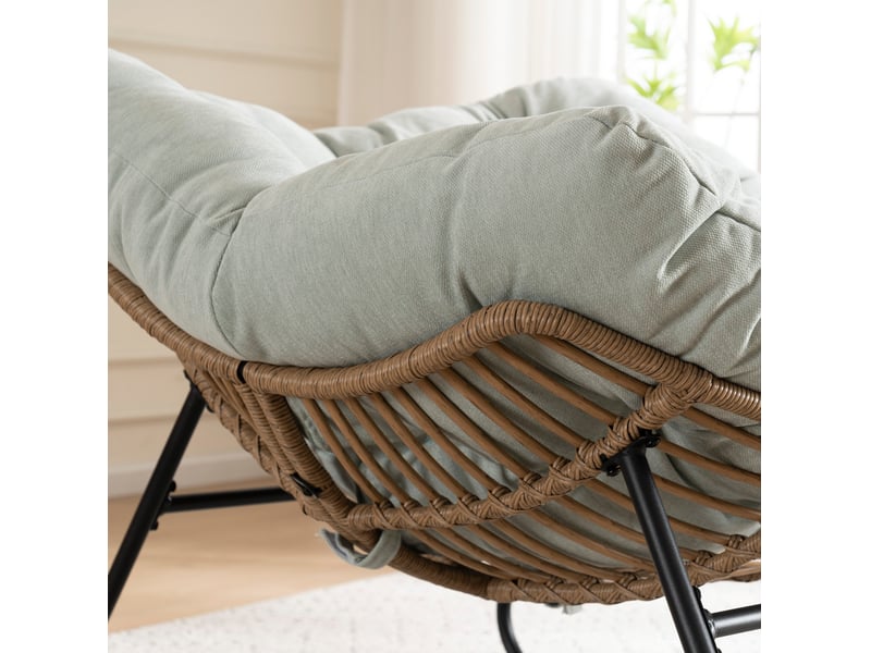 Fauteuil à bascule papasan 95x107x83 cm – bleu clair – assise chenille rembourrée, cadre métallique - Conforama E