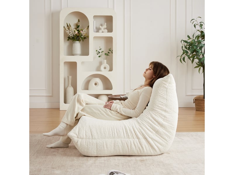  Canapé droit en chenille, assise et dossier en mousse façon cocon, forme chenille sans bras, 83 x 99 x 127 cm, beige  - Conforama D