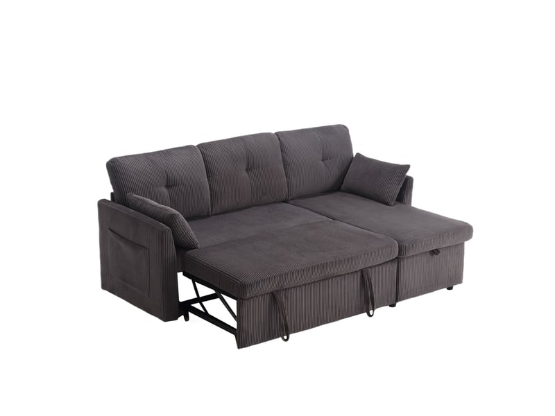 Canapé d'angle convertible 3 places avec rangement 206x108x66 cm gris foncé - Conforama D