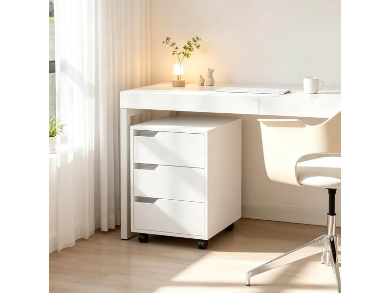  Caisson mobile 3 tiroirs 40x50x57,5 cm blanc mdf et métal, rangement de documents sur roulettes  - Conforama D