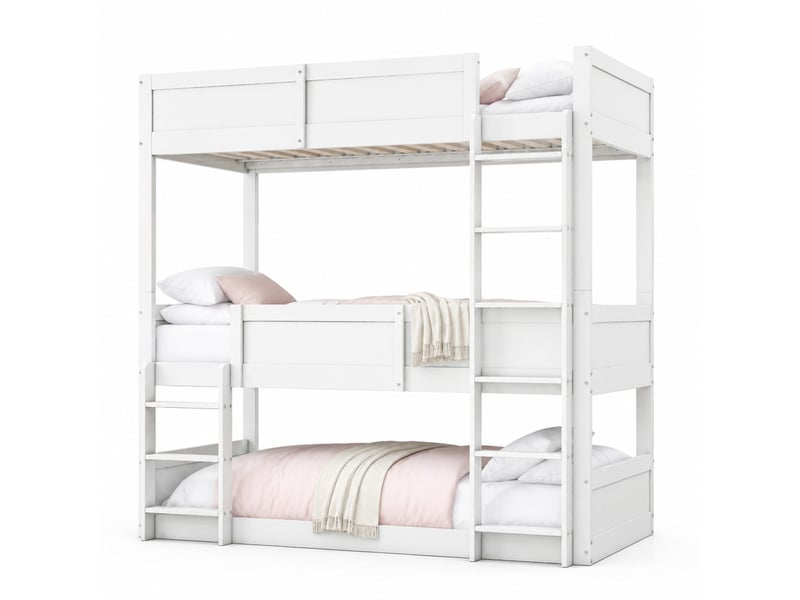 Lit superposé enfant triple 90x200 cm – blanc – modulable en lit simple et lit superposé bas – sans matelas - Conforama A