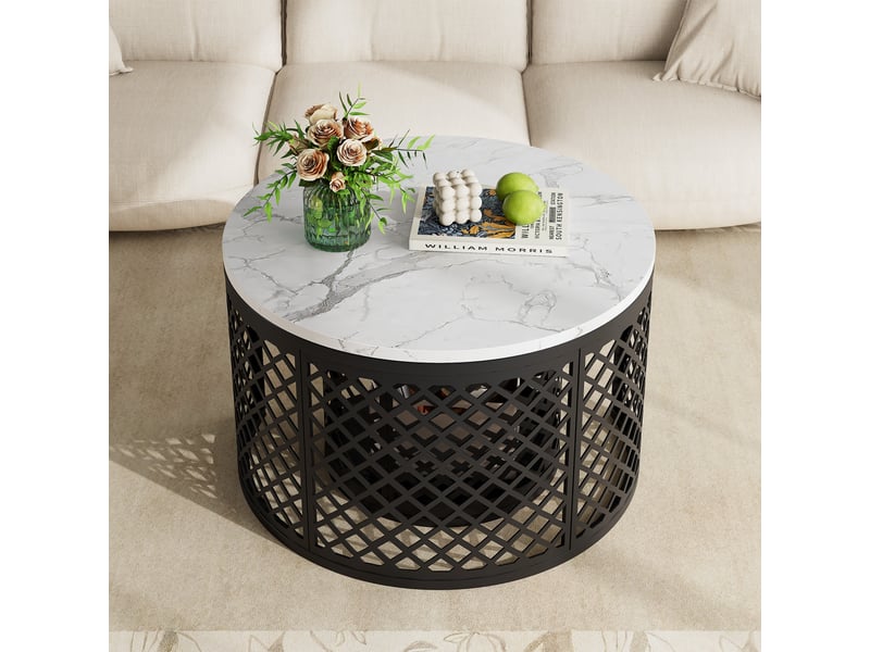  Table basse gigogne ronde 2 pièces effet marbre blanc, structure en métal homvra  - Conforama E
