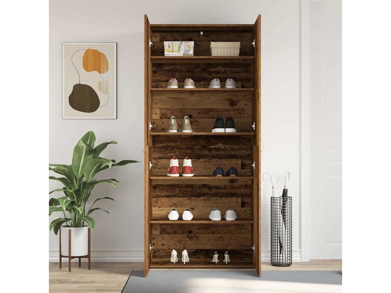 Meuble à chaussure, cabinet à chaussures 80x35.5x180 cm bois d'ingénierie shl8134 - Conforama D