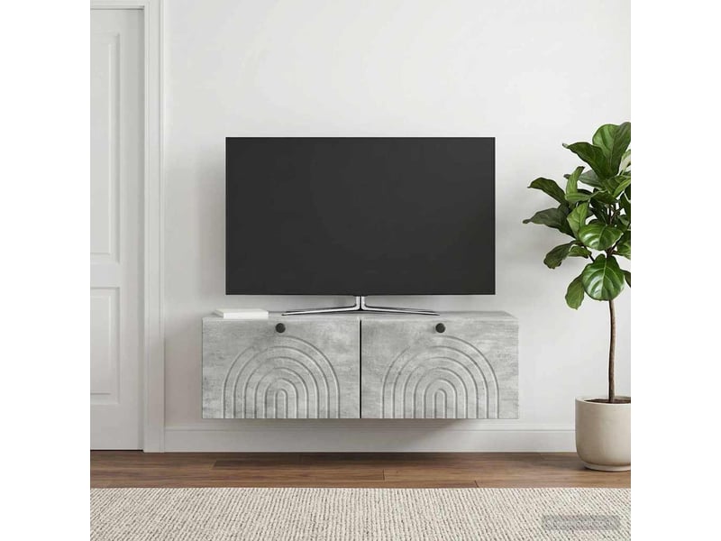  Meuble tv - banc tv - meuble de rangement mural gris béton 99 x 41 x 30 cm bois d'ingénierie  - Conforama B