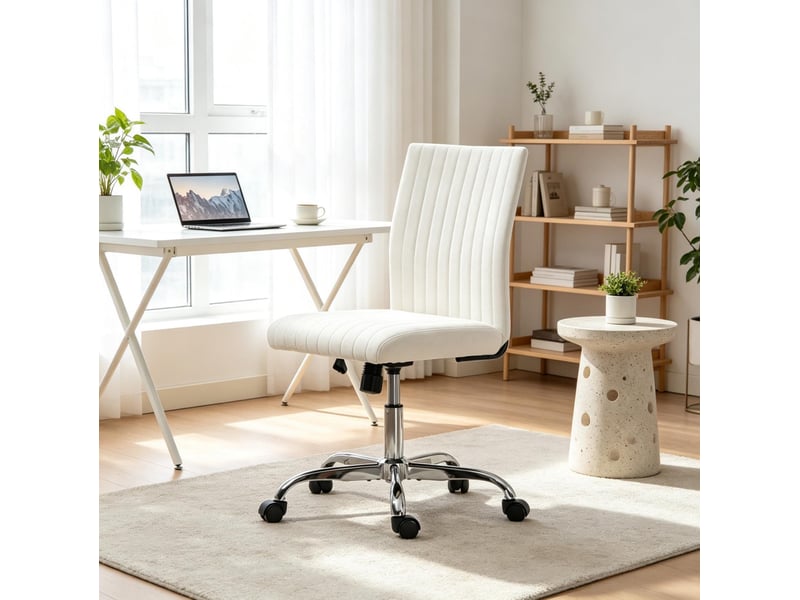  Chaise de bureau sans accoudoirs 43 x 56 cm - crème - pivotante 360°, hauteur réglable et tissu effet lin  - Conforama B