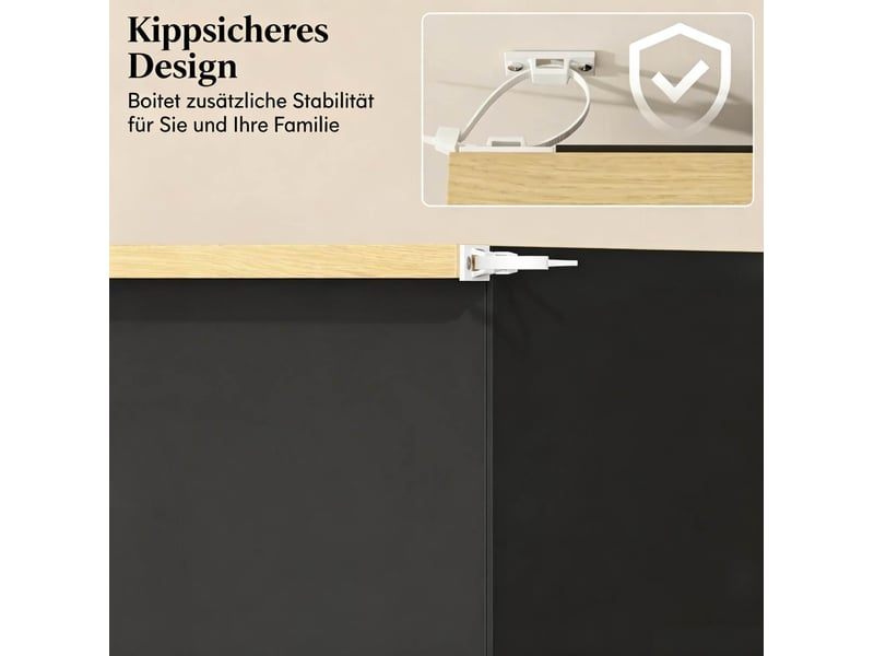  Meuble à chaussures tcqpz 16 paires 105 x 26 x 80 cm 4 portes abattantes étagères réglables panneau de particules e1 noir et décor bois naturel  - Conforama C