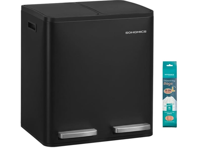  Poubelle de cuisine 41,8 x 35,3 x 45,5 cm tri sélectif 2 compartiments ergonomique finition mate en acier inoxydable argent 12_0012594  - Conforama A