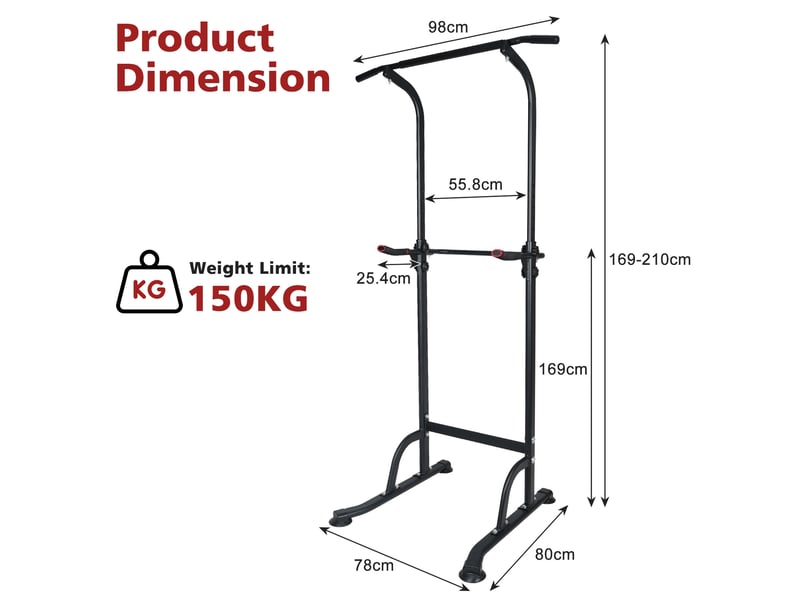Tour de traction et station de dips réglable 80 x 78 x 169-210 cm noire en fer, entraînement complet - Conforama C