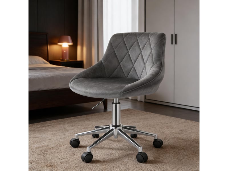  Chaise de bureau pivotante réglable en hauteur - lpospi - dossier bas, métal et velours gris foncé  - Conforama E