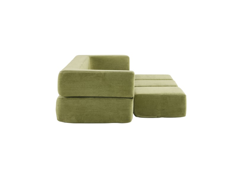  Canapé modulable convertible en mousse et chenille verte 201 x 75,5 x 50 cm, avec 3 poufs, pour studio et bureau W3498P444941 - Conforama R