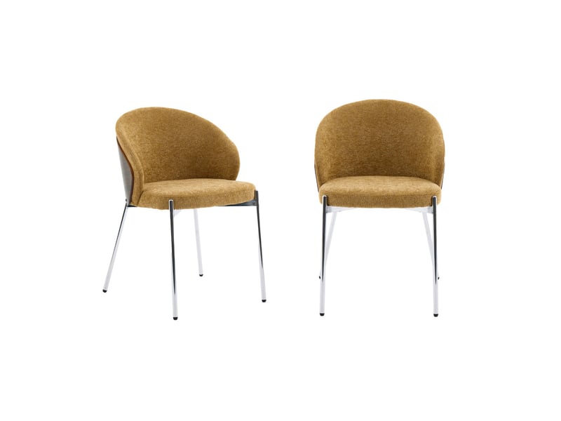  Lot de 2 chaises bois de peuplier teinté noyer. Acier chromé et tissu texturé moutarde - paul  - Conforama A