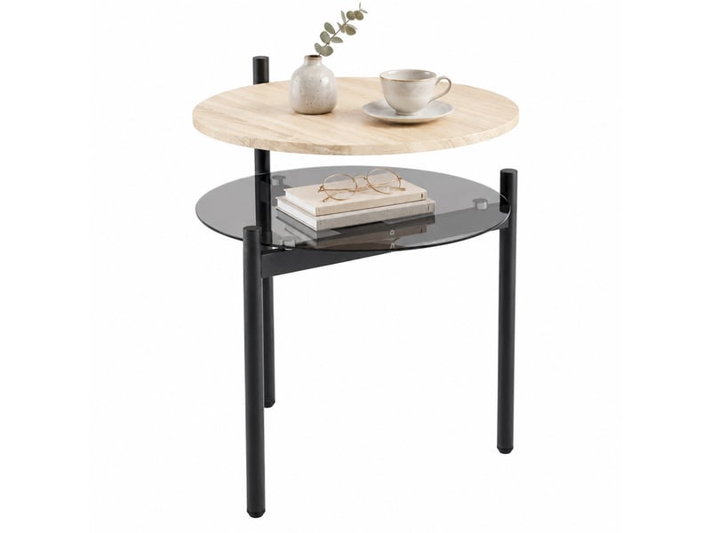  Table d’appoint ronde 41,8 x 39,8 x 53,5 cm en bois et verre avec étagère ouverte chêne chicfurn  - Conforama A