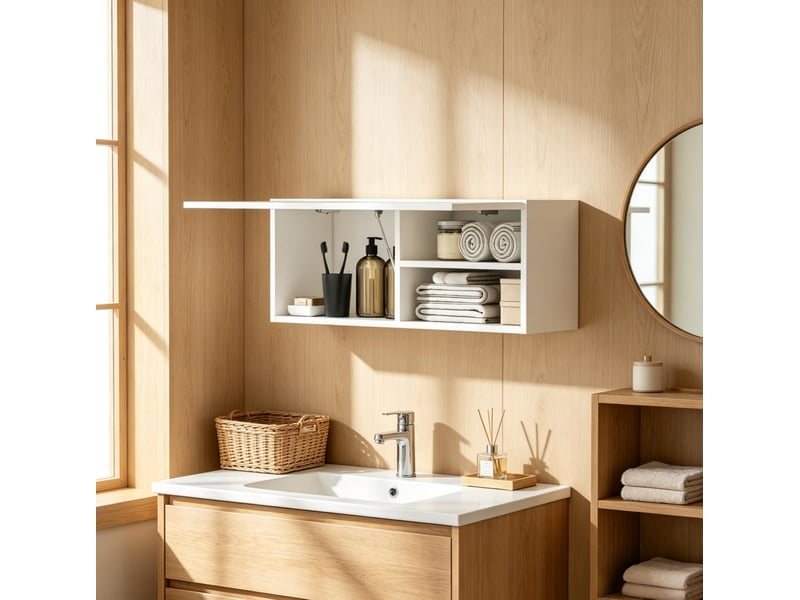  Meuble mural de salle de bain 80 x 25 x 30 cm - blanc - porte coulissante sans poignée intégrée, rangement pratique  - Conforama B