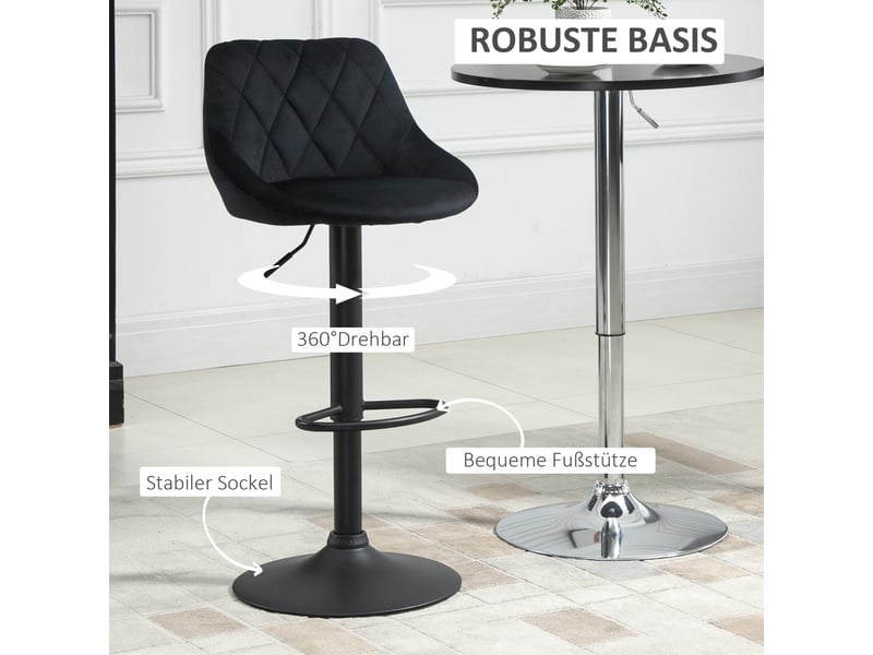  Tabourets de bar lot de 2 réglables - lpospi - dossier, siège pivotant, repose-pieds, polyester noir 46×48×83–104 cm  - Conforama C