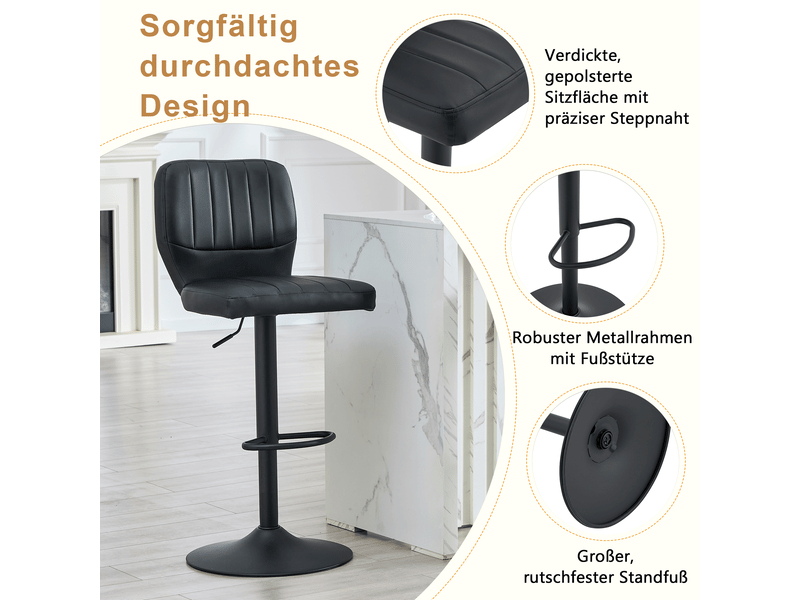  Lot de 2 tabourets de bar réglables,62-83 cm,avec dossier,similicuir,noir  - Conforama D
