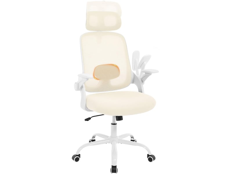 Chaise De Bureau Ergonomique Réglable – Accoudoirs Mobiles, Soutien Lombaire Et Tête, Blanc