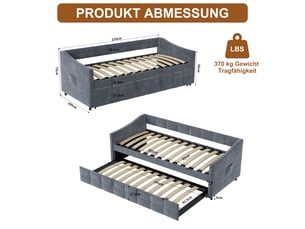 Lit banquette gigogne extensible 90 x 200 cm gris - canapé-lit en velours avec sommier à lattes et couchage double pour chambre d'amis