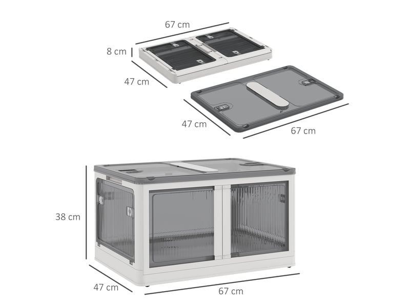  Boîte de rangement pliable et empilable en plastique (99 l) avec couvercle, 4 roues, accessible par 5 côtés, blanche  - Conforama E