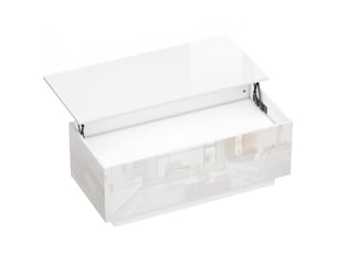 Table basse relevable avec 2 tiroirs et compartiment caché, plateau à 54,5 cm, blanc brillant, 102 × 48 × 40 cm