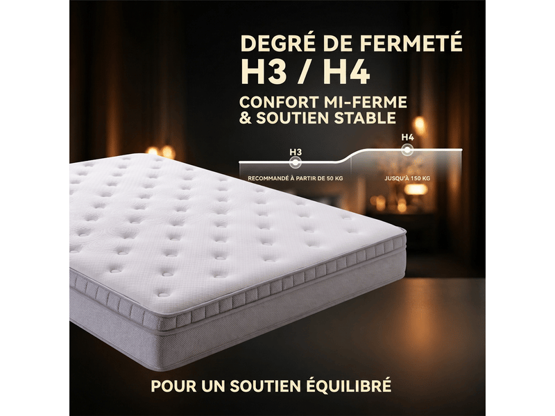  Matelas 180x200 ressorts ensachés 7 zones h3 épaisseur 25 cm, soutien ergonomique adulte  - Conforama C