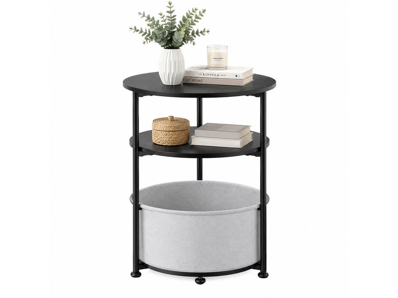  Table d'appoint ronde 43 x 43 x 56 cm en tissu et métal avec panier de rangement noire chicfurn  - Conforama A