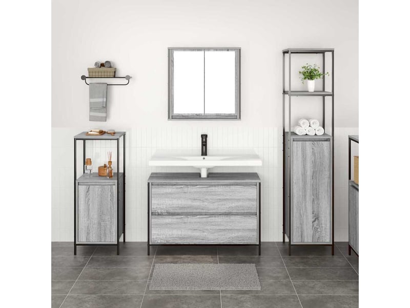 Ensemble de mobilier de salle de bain 3 pc gris sonoma cf64387 - Conforama D