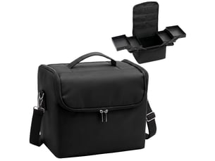 Trousse de maquillage avec 4 compartiments amovibles, bandoulière et poignée, noire