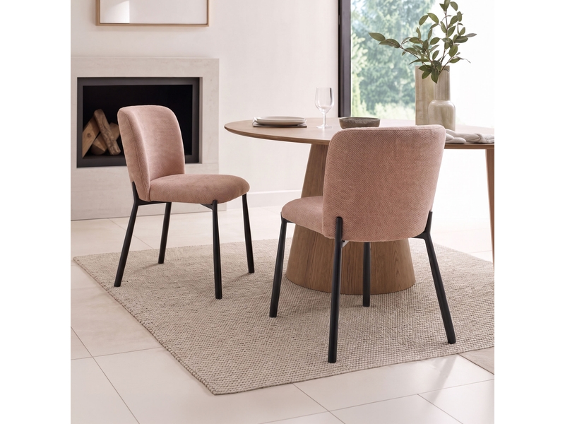  Lot de 2 chaises repas en tissu texturé corail et métal noir - popki  - Conforama A