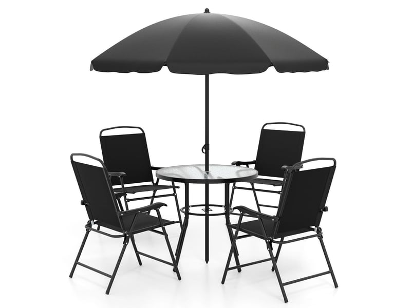  Ensemble de jardin 6 pièces avec parasol 80 x 71 cm confortable et pratique style moderne en métal noir 20_0011895  - Conforama A