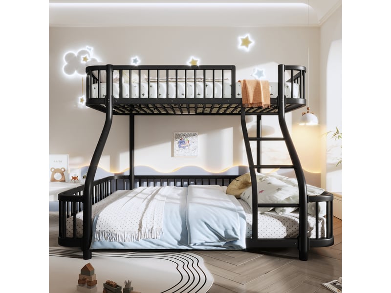  Lit superposé 90x200 cm et 140x200 cm en fer avec barrières de sécurité, échelle et certification en747, noir.  - Conforama D