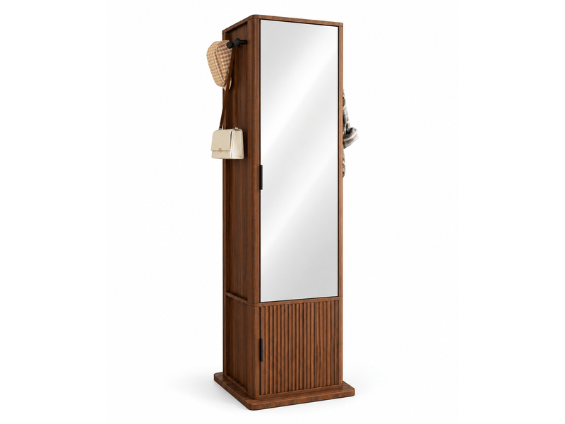  Armoire à bijoux pivotante 360° avec miroir, rangement 4-en-1, noyer foncé  - Conforama A