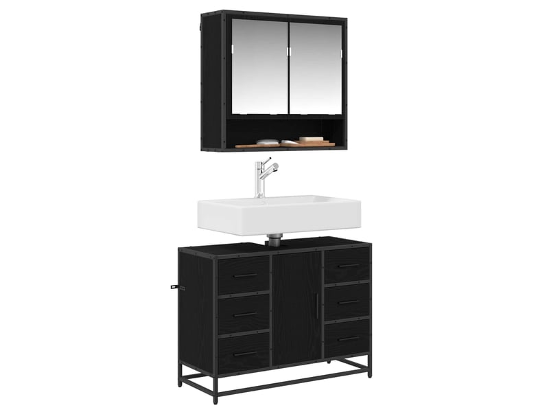  Ensemble de mobilier de salle de bain 2 pc chêne noir cf64101  - Conforama C