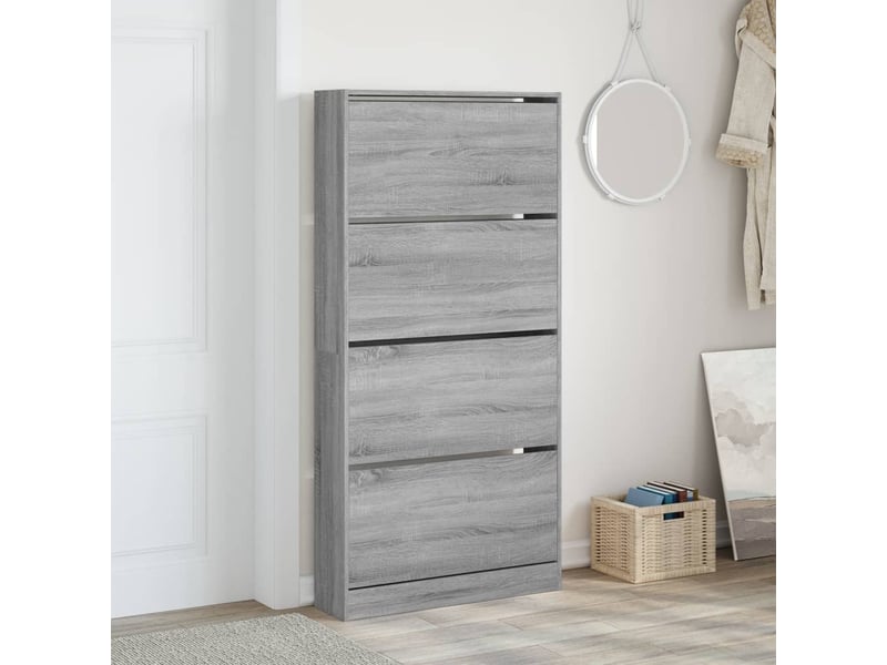  Meuble à chaussure | armoire à chaussures 4 tiroirs rabattables sonoma gris  - Conforama C