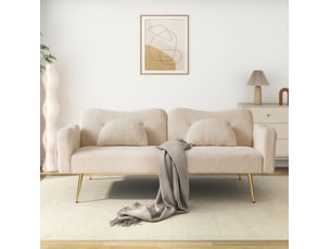 Canapé droit convertible <strong>DESMIU</strong> <strong></strong> 2 places Tissu bouclette beige
