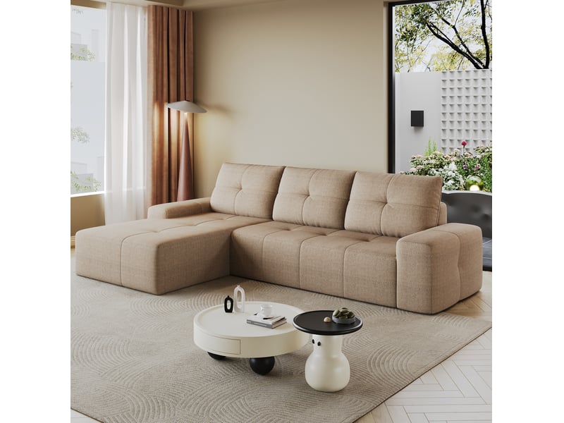 Canapé d’angle 3 places en tissu kaki, 262x172x82 cm - Conforama W